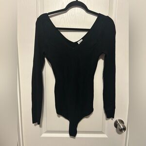 Abercrombie & Fitch Black V-Neck Long Sleeve Women's Bodysuit - Size Large